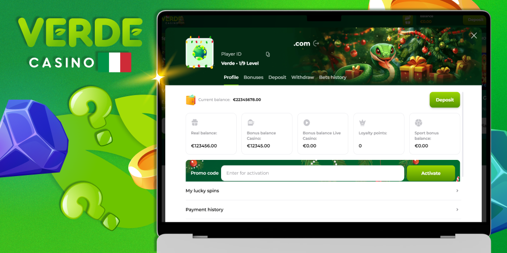 Come appare il tuo account su Verde Casino