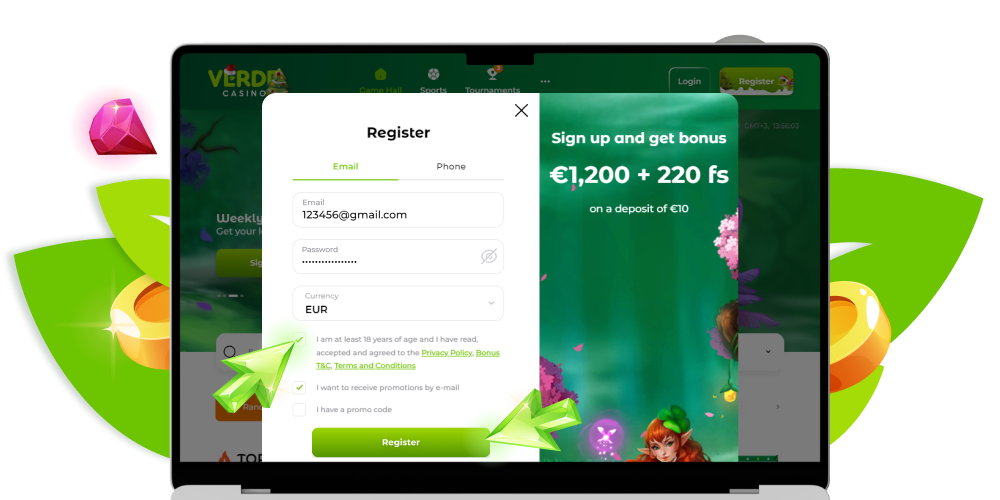 Accetta i termini del Casinò Verde e completa la registrazione